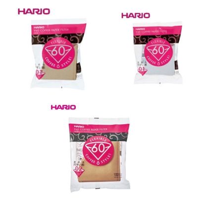 🇯🇵พร้อมส่ง🇯🇵 กระดาษ กรองกาแฟ Hario V60 สำหรับกาแฟดริป 100 แผ่น สีขาว และสีน้ำตาล เบอร์ 01 และ 02