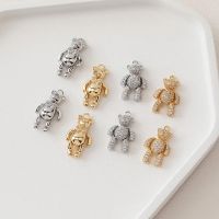 1PCS Bear Pendant Copper Movable Joint with Zircon Gold Plated Charms for Jewelry Making Necklace DIY Handmade Accessories