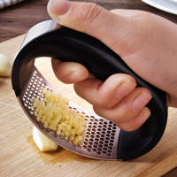 Garlic Press Rocker Stainless Steel Annular with Black Handle Multifunction Garlic Crusher for Kitchen