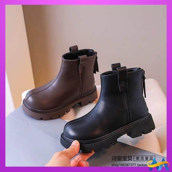 รองเท้าบูทเด็กผู้หญิง-girls-martin-boots-fall-winter-2023-รองเท้าเด็กใหม่-รองเท้าบูทสีดํา-soft-soled-kids-สไตล์อังกฤษ-smoker-boots