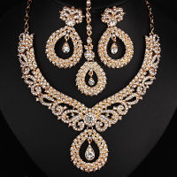 White Rhinestone Necklace Earrings Forehead Chain Three-piece Set Indian Bride Wedding Jewelry Set Jewelry Set Earrings
