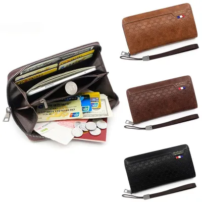 Long Zipper Mens Wallet European Style Fashion Embossed Stitching PU Clutch Large Capacity Multi-Card Business Purse