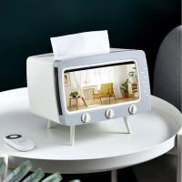 Creative TV Tissue Box Desktop Paper Storage Holder Napkin Case Organizer 2 In 1 Mobile Phone Holder Box Tissue Holders