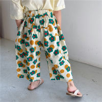 Cotton Girls Elastic Waist Loose Wide Leg Pants Floral Cute Kids Clothes Spring Summer Trousers 2-8Y Korean Baby Clothes Flower