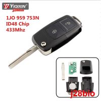 YIQIXIN ชิป ID48 1J0959753N ความเร็ว433Mhz,กุญแจรถยนต์รีโมทสำหรับที่นั่งรถ VW Volkswagen โบรา Ibiza Skoda Passat Golf Octavia Beetle Flip J28bio