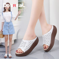 top●DOSREAL Wedge Sandals For Women Sandals High Heels Korean Genuine Leather  Casual Ladies Chunky Sandals Hollow Summer White Classic Wedges Sandals Woman Platform Mules Slides