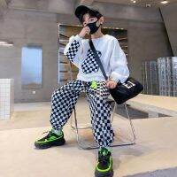 Contrast Boys Sweatshirt Plaid Sweatpant Sets School Kids Tracksuit Students Jogger Suit Children 2 Pieces Outfits 5-16 Years