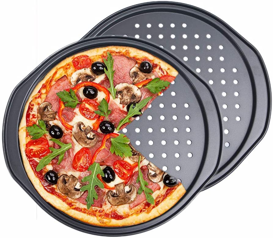 Nonstick 13 Inch Pizza Pan With Holes Crisper Round Baking Tray Steel Oven Plate 