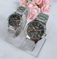 นาฬิกาคู่รัก Casio รุ่น MTP-V300D-1A2 และ LTP-V300D-1A2 นาฬิกาสายแสตนเลสสีเงิน หน้าปัดดำ - ของแท้ 100% รับประกันสินค้า 1 ปีเต็ม