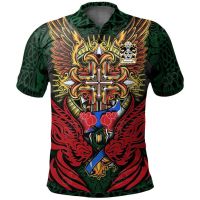 2023 NEW Style Goodenough Or Gwdinwch Of Caernarfonshire Welsh Family Crest Polo Shirt - Red Dragon Duo Celtic Crosssize：XS-6XLNew product，Can be customization