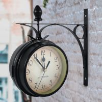 Quartz Wall Clock European Style Iron Hanging Clock Garden Central Station Clocks Double Sided Outside Bracket Retro Decoration