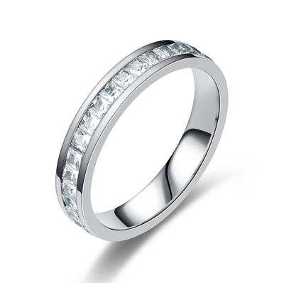 [COD] TikTok แหวนแหวนเหล็กไทเทเนียมคู่สีโรสโกลด์ยิปโซแหวนสแตนเลสเพชรเหลี่ยมเพทายแถวเดียว Christmas Gift