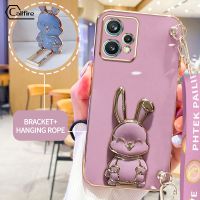 เคสสายรัดข้อมือแบบยาวสำหรับ OPPO Realme 9 Pro + Realme V25 Realme 9 Pro 4G Realme 10 Pro Plus 5G โครงกระต่ายแขวนเชือกหรูหราชุบกล้องสี่เหลี่ยมเคสยางป้องกันการตก