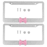 2 Pcs Car License Plate Frame Holder With Rhinestones Exquisite Stainless Steel Sturdy Diamond Cover Simple