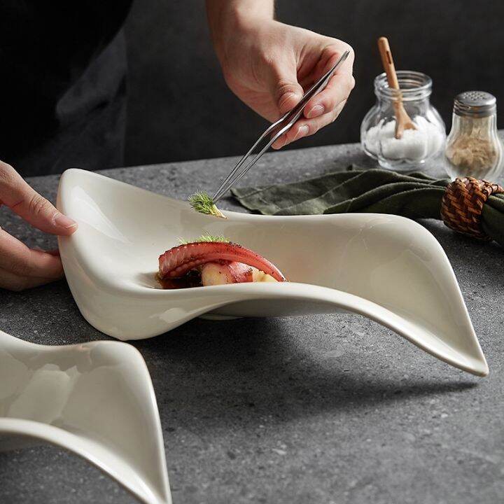 cod-irregular-characteristic-tableware-leaf-shaped-ceramic-plate-salad-advanced-sashimi-artistic-conception-dish-set-cold