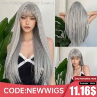 Silver Ash Gray Long Straight Synthetic Wigs Lolita Cosplay Natural Hair with Bangs for White Women Party Daily Heat Resistant [ Hot sell ] Decoration Center