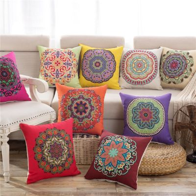 45x45cm Retro Flower Printed Bamboo Linen Cushion Cover Pillowcase Lumbar Pillow