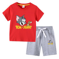 Toms Je-Rys กางเกงขาสั้นเสื้อแขนสั้นสำหรับเด็กหญิงเด็กผู้ชาย,ชุด2ชิ้นเสื้อยืดสไตล์เกาหลี0000เด็กแบบใหม่แฟชั่นลำลอง