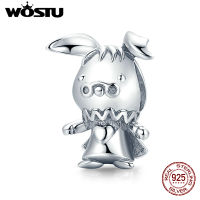 WOSTU Fairy Charm 925เงินสเตอร์ลิงปราสาทป่าสัตว์กระรอกกระต่ายน่ารักหมีแกว่ง Kitty จี้เสน่ห์ DIY ZBSCC1866