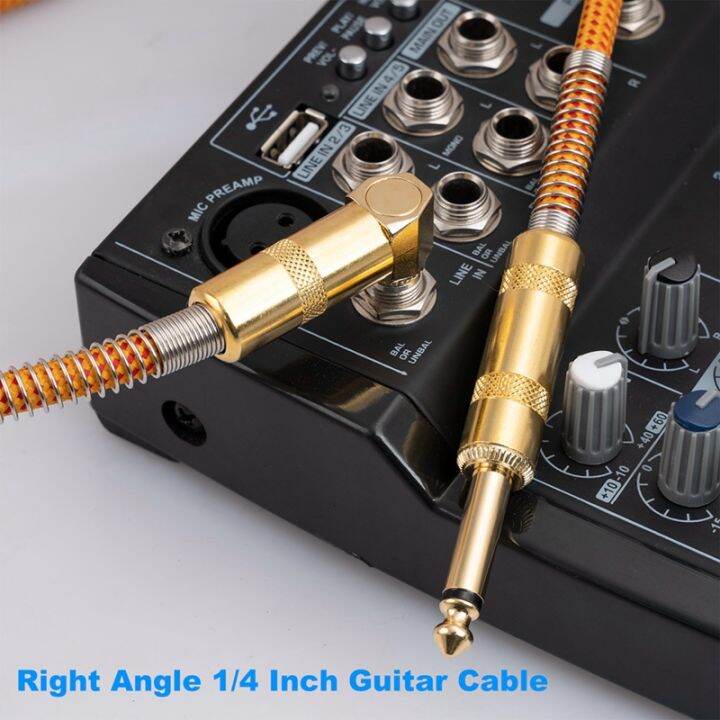 guitar-instrument-cable-kit-10ft-electric-instrument-bass-amp-cord-1-4-inch-straight-to-right-angle-gold-plated-6-35mm-cable