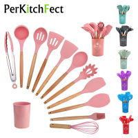 2021912Pcs Silicone Kitchenware Non-stick Cookware Heat-Resistant Cooking Utensils Set Wooden Beech Handle Kitchen Cooking Tool Set