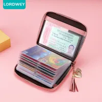 LORDWEY หนังสตรีบัตร Rfid กระเป๋า20และ40ตำแหน่งบัตรแบบพกพาแฟชั่นบัตรของขวัญกระเป๋าเดินทางธุรกิจบัตรประจำตัวประชาชนบัตรเครดิตคลิป