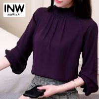 Spring Blusas Feminina Elegant Chiffon Blouses Women Casual Lantern Sleeve Female Shirt Fashion Pink Purple Tops Ladies