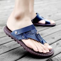 WEH Leather Flip Flops For Men Brand Men Sandals Genuine Leather Men Summer Shoes Leisure Slippers Men Comfortable Footwear