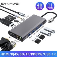 4/11ใน1ฮับ USB อะแดปเตอร์3.0ชนิด C เป็น4K HDMI-รองรับ VGA RJ45 Lan Ethernet Sd/tf 87W PD แท่นวางมือถือพีซีตัวแยกแล็ปท็อป