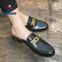 Luxury Men Antiskid Shoes Casual Mens Half Drag Loafers Leather Slipper Breathable Slip on Lazy Driving Men Moccasins