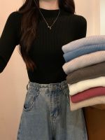 original Uniqlo NEW Autumn 2023 new style half-turtle collar long-sleeved bottoming sweater top short petite inner sweater for women autumn and winter