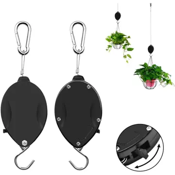 2 Pieces Plant Pulley, Retractable Heavy Duty Easy Reach Pulley Plant  Hanging Flower Basket Hook Hanger for Garden Baskets Pots & Birds Feeder
