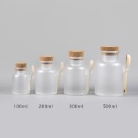 1pc 100g 200g 300g 500g Bath Salt Bottle Plastic Matte Cork Jar Empty Bottles Container Refillable Bottle With Wood Spoon