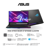 (พร้อมจัดส่ง)Notebook Asus Notebook ROG Strix SCAR 17 G743ZS-LL019W i9-12900H 32G 1TB RTX3080 W11 3YOSS Off Black