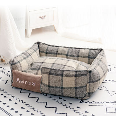 Pet Bed With Pillow Removable Lattice All Seasons Sleeping Bed Breathable Cotton Kennel Mat Washable Sofa Dog House Dog Supplies