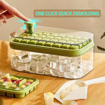 Ice Cube Tray With Lid & Bin | BPA Free Silicone Ice Cube Tray With Lid,  Container & Scoop | Stackable 36 Nugget Ice Tray for Freezer With Easy