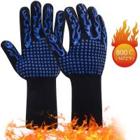 BBQ Gloves Heat Resistant Silicone Non-Slip Fireproof Cooking Baking Barbecue Quilted Liner Silicone Oven Mitts Kitchen