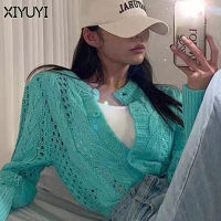 XIYUYI เสื้อหนาวสำหรับผู้หญิง,เสื้อกันหนาวมีรูสำหรับฤดูใบไม้ผลิเสื้อคาร์ดิแกนแบบถักมีกลิ่นหอมน้อยเสื้อคาร์ดิแกนแบบถัก