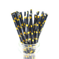 Black Gold Paper drinking straws Disposable tableware Birthday Wedding Baby Shower Bar Decor Favor Party Chevron Straws Cake DIY