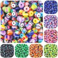 50pcs Handmade Resin Beads Round Rainbow Stripe Loose Spacer Beads For Jewelry Making