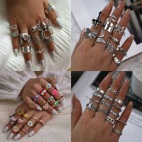 {BUSA Fashion Accessories} 2022วินเทจเย็นแมงมุม K Nuckle แหวนชุดสำหรับผู้หญิง Boho ข้าม Midi ร่วมแหวนนิ้วชาวเยอรมัน Alt แกะสลักดอกไม้คริสตัลเครื่องประดับ