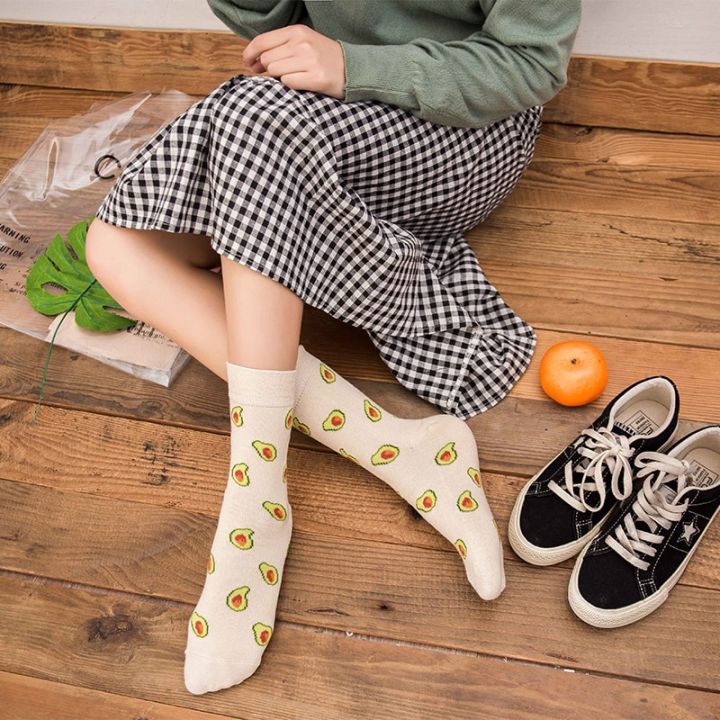 funny-women-skateboard-socks-cute-casual-cartoon-food-egg-cookie-donuts-fruits-banana-avocado-lemon-happy-harajuku-girls-sox