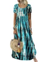 Spot parcel post Factory Direct Supply 2023 European and American Womens Clothing New Summer Tie-Dye Printed Long Dress Loose Casual Dress