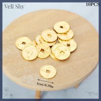 Veli Shy 10ชิ้นบ้านตุ๊กตาจำลองทองคำแท่งเหรียญทองแดงโมเดล