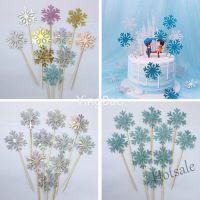 【Ready Stock】 ❦✉ E05 10pcs Glitter Christmas Snowflake Cake Topper Winter Snow Cake Toothpicks Dessert Picks Frozen Cupcake Toppers Xmas Birthday Party Cake Decoration