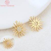 [HOT] (855)4PCS 16X18มม. 1มม. 24K Gold สีทองเหลืองและ Zircon Sun Charms จี้คุณภาพสูง Diy เครื่องประดับอุปกรณ์เสริม