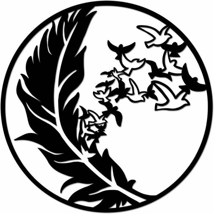 Metal Art Wall Decor Abstract Feather and Flying Birds Wall Sculpture