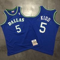 เสื้อเจอร์ซีย์ปักลายสำหรับผู้ชาย Dallas Mavericks Jason Kidd &amp; Dirk Nowitzki Mitchell Hardwood CLASSIC Jersey-สีน้ำเงิน
