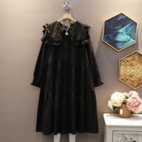 2021 Autumn Women Dress Princess Style Peter Pan Collar Long Sleeve Ruffles Lantern Sleeve Cotton Dresses Fashionable Clothes