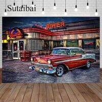 50 39;s Rock Roll Diner Backdrop 1950s Vintage Car Retro Nostalgia Photography Background 7x5ft Photo Shooting Studio Props Party